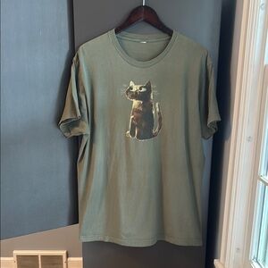 Jon Klassen illustrated Cat Graphic Olive Green T-Shirt
